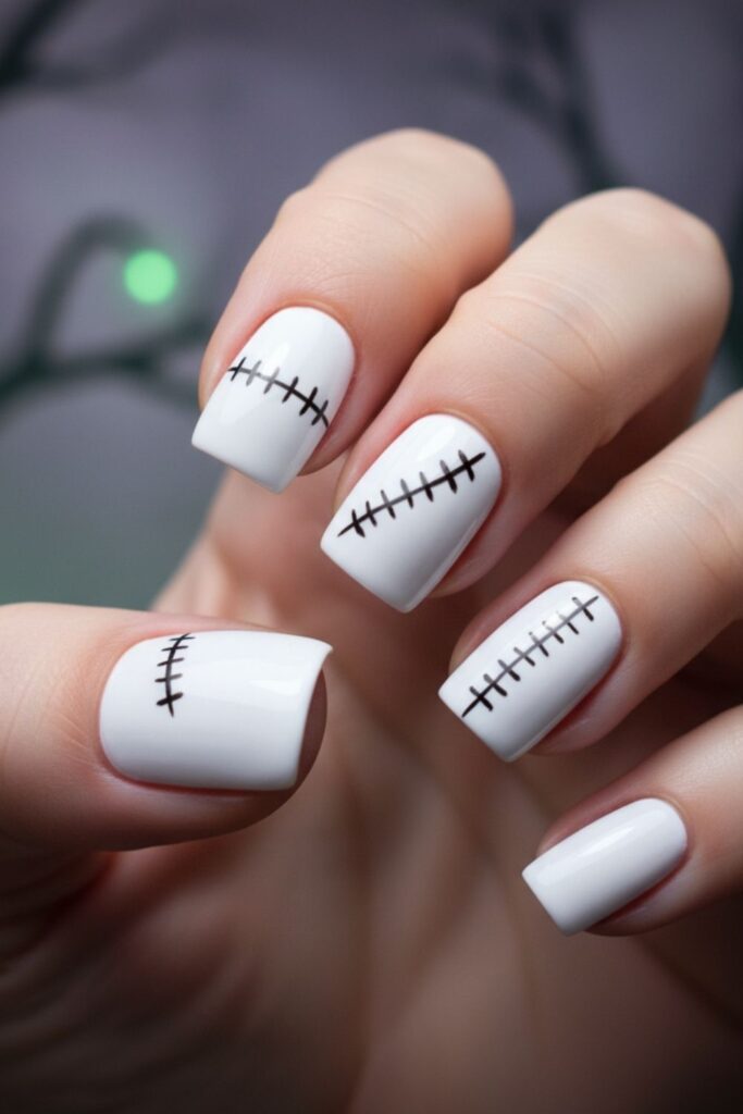 White Stitched Nails