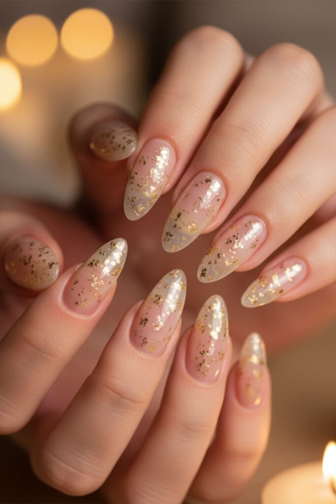 Transparent with Gold Dot Nails