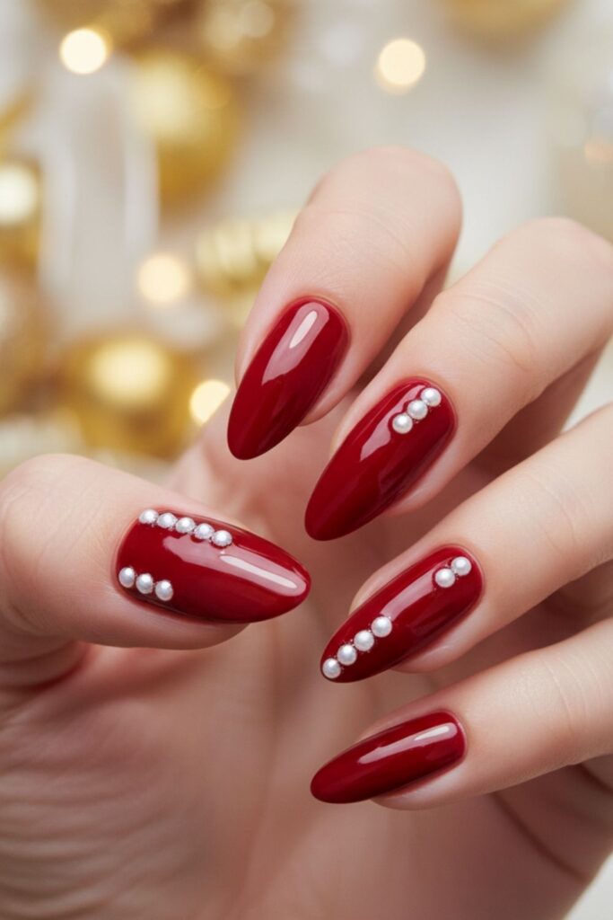 Red with Pearl Accent Nails