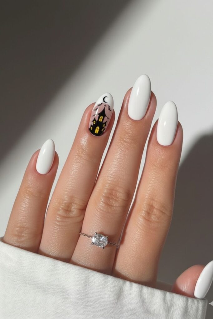 White Haunted House Nails