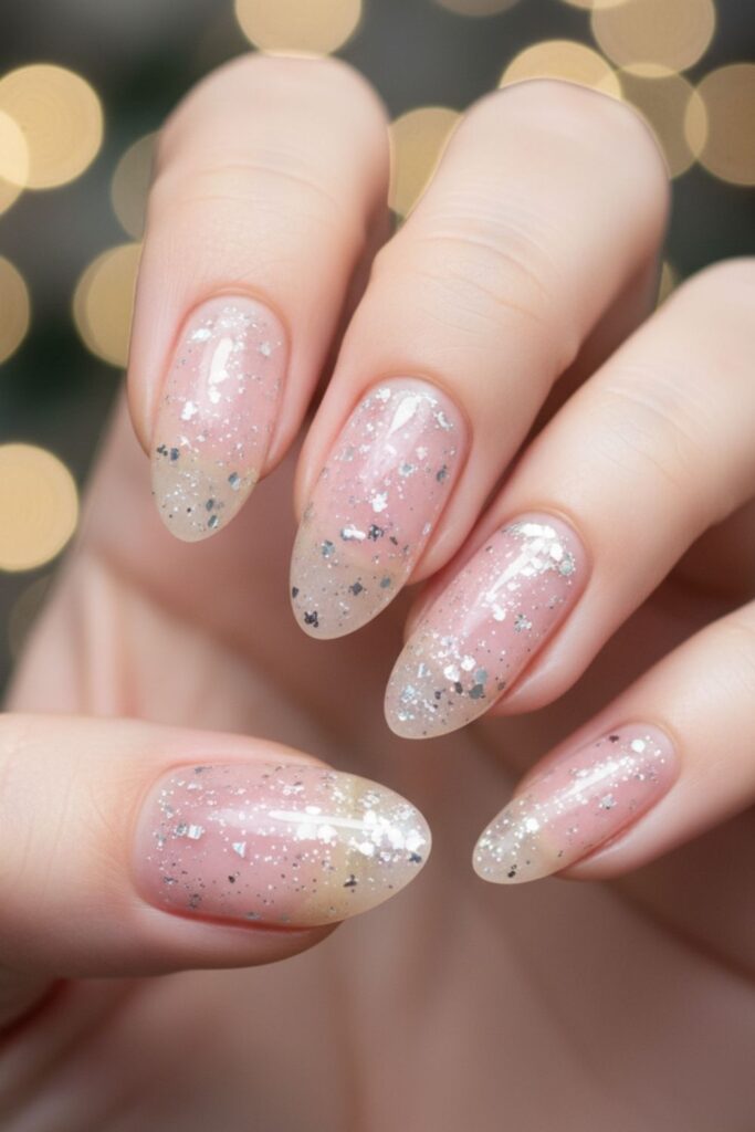 Pale Pink Jelly with Glitter Confetti Nails