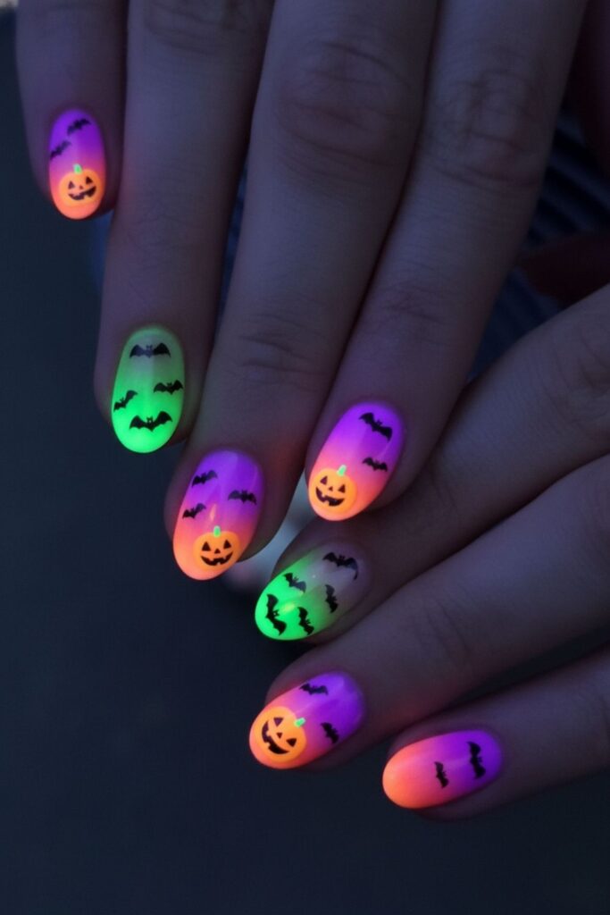 Neon Glow Halloween Nails