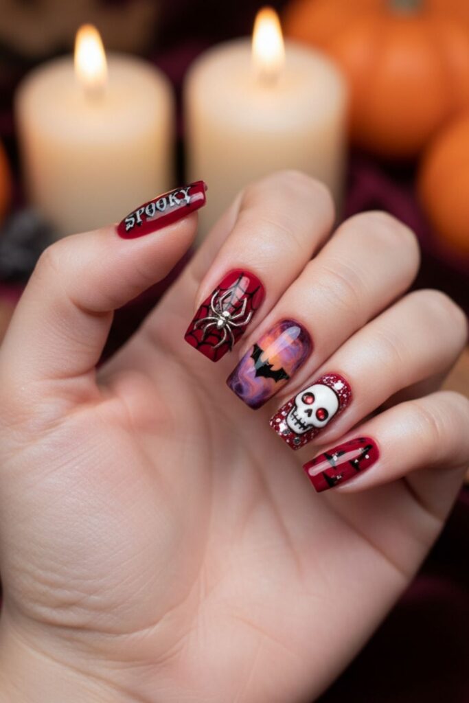 Square Glossy Red Nails