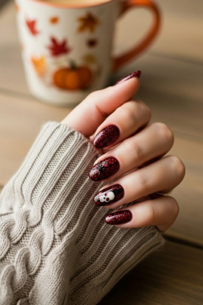 Red and Black Glitter Mix Nails