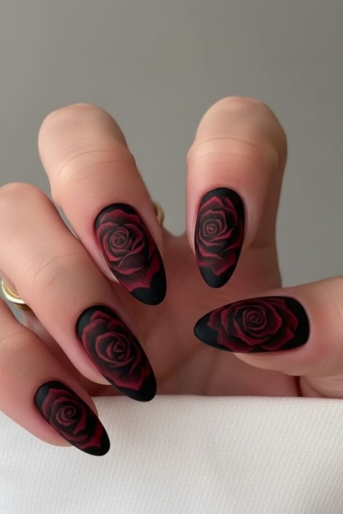 Gothic Rose Halloween Nails