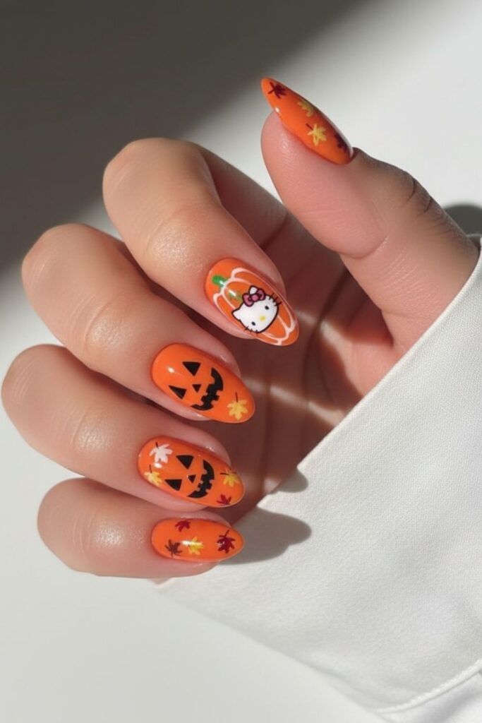 Pumpkin Patch Hello Kitty Nails