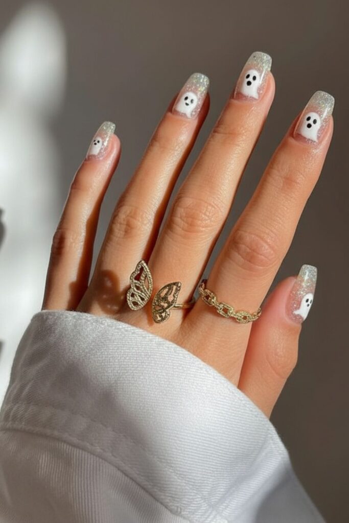 Glittery Ghost Nails