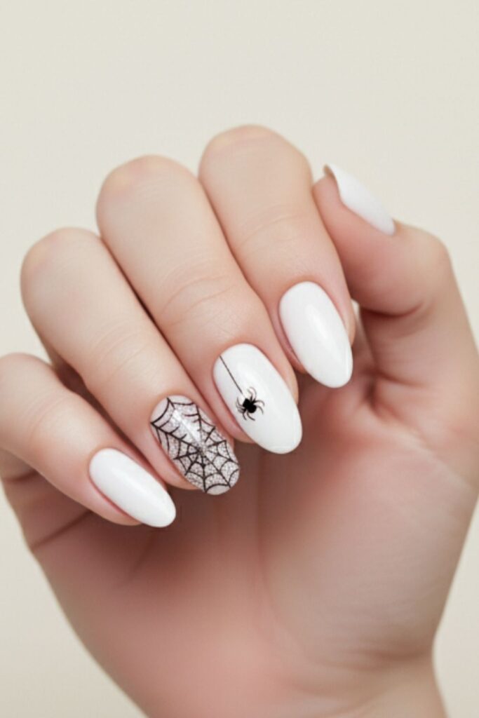 White Spiderweb Accent Nails