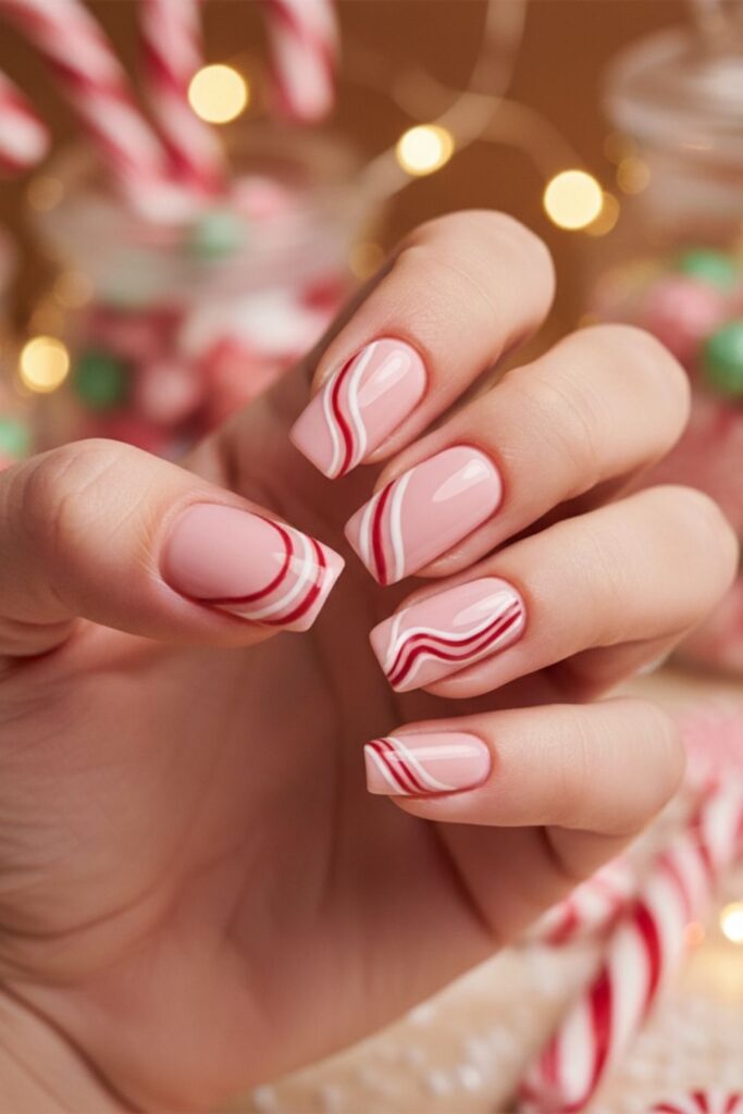 Candy Cane Pink Stripe Nails