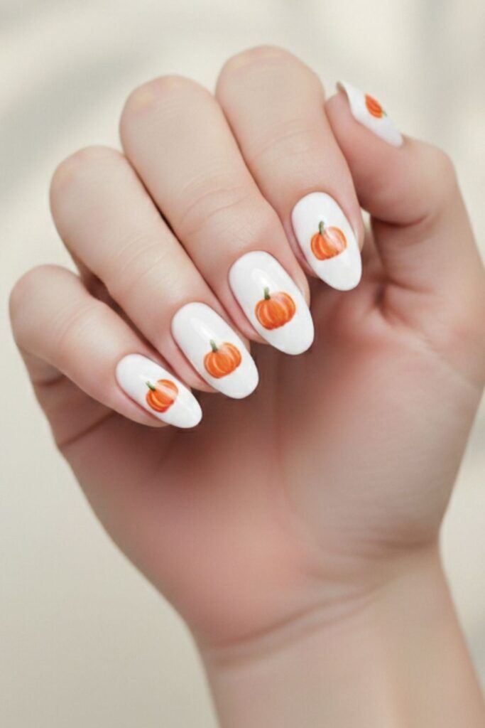 Cute Pumpkin White Nails