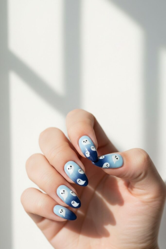 Ombre Blue Ghost Nails