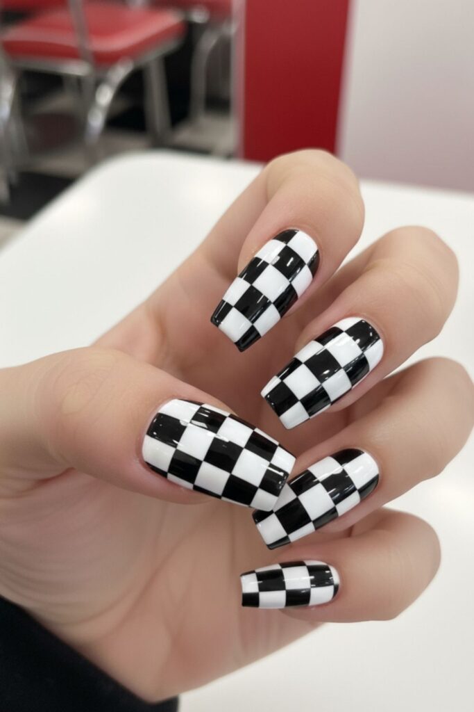Checkerboard Chic Nails