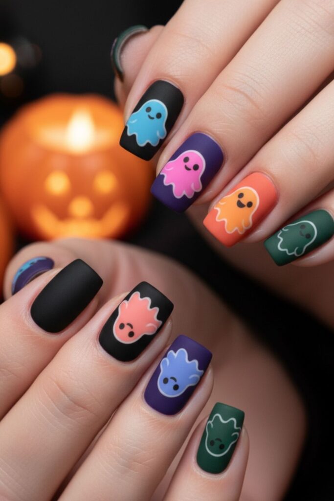 Colorful Ghost Friend Nails