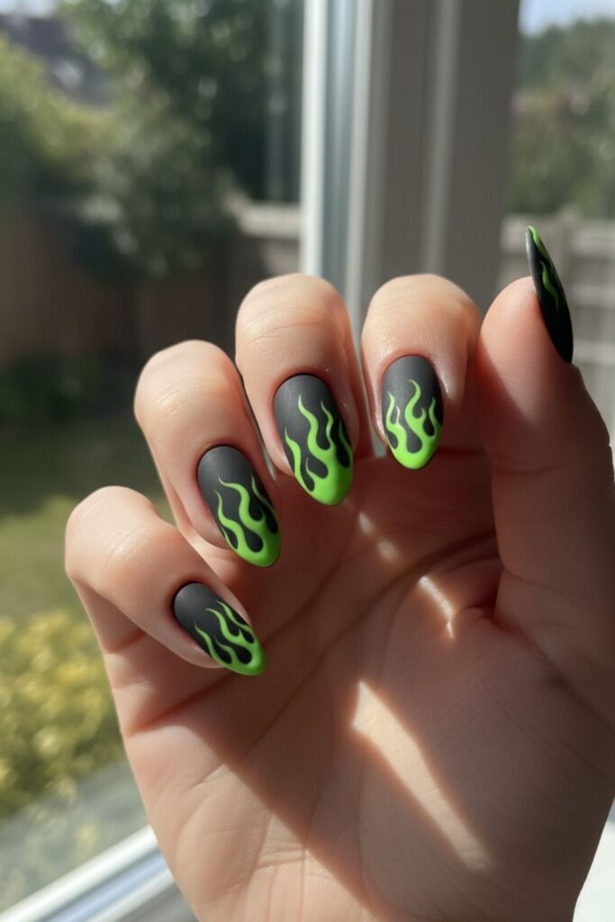 Green Flame Nails
