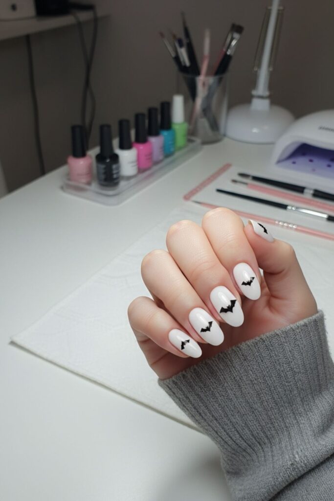 Minimal Bat Silhouette Nails