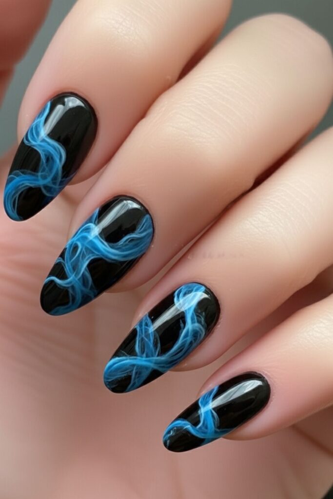Eerie Blue Smoke Nails