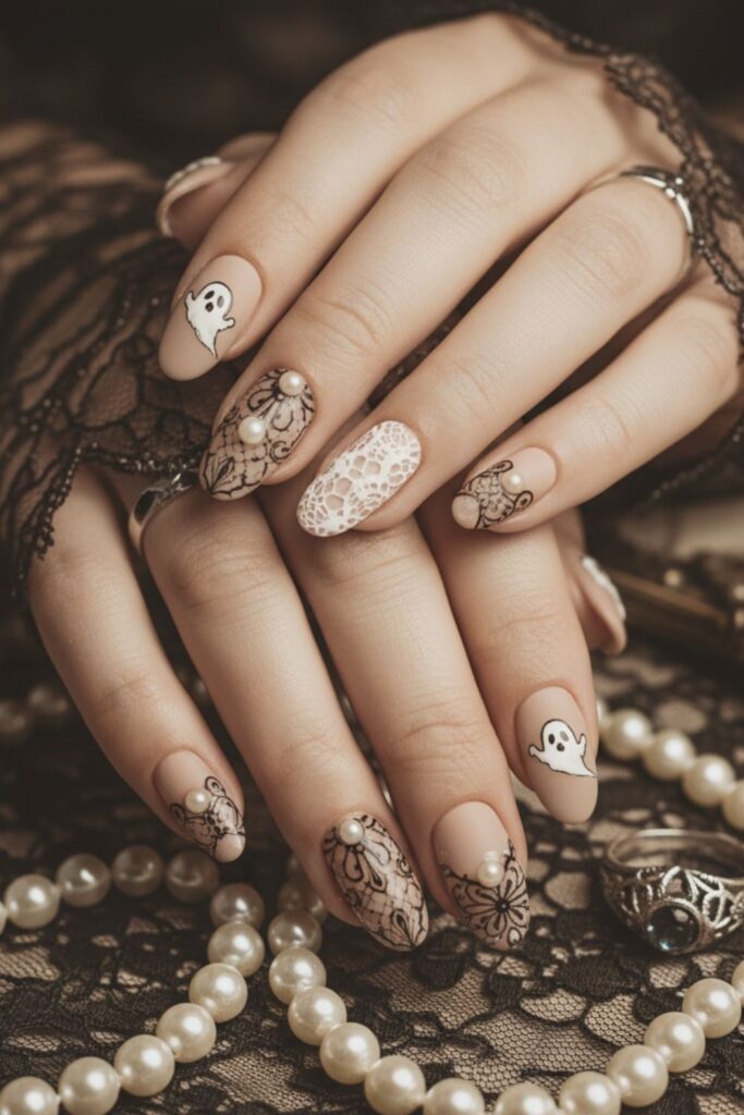 Vintage Ghostly Glam Nails