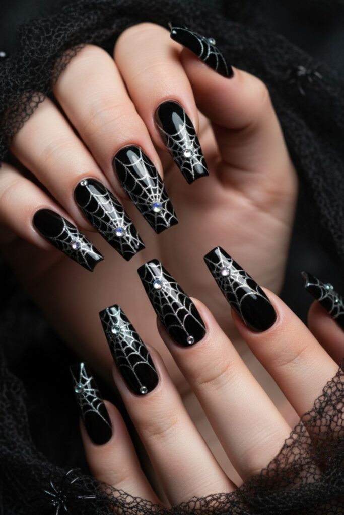 Spider Web Acrylic Nails