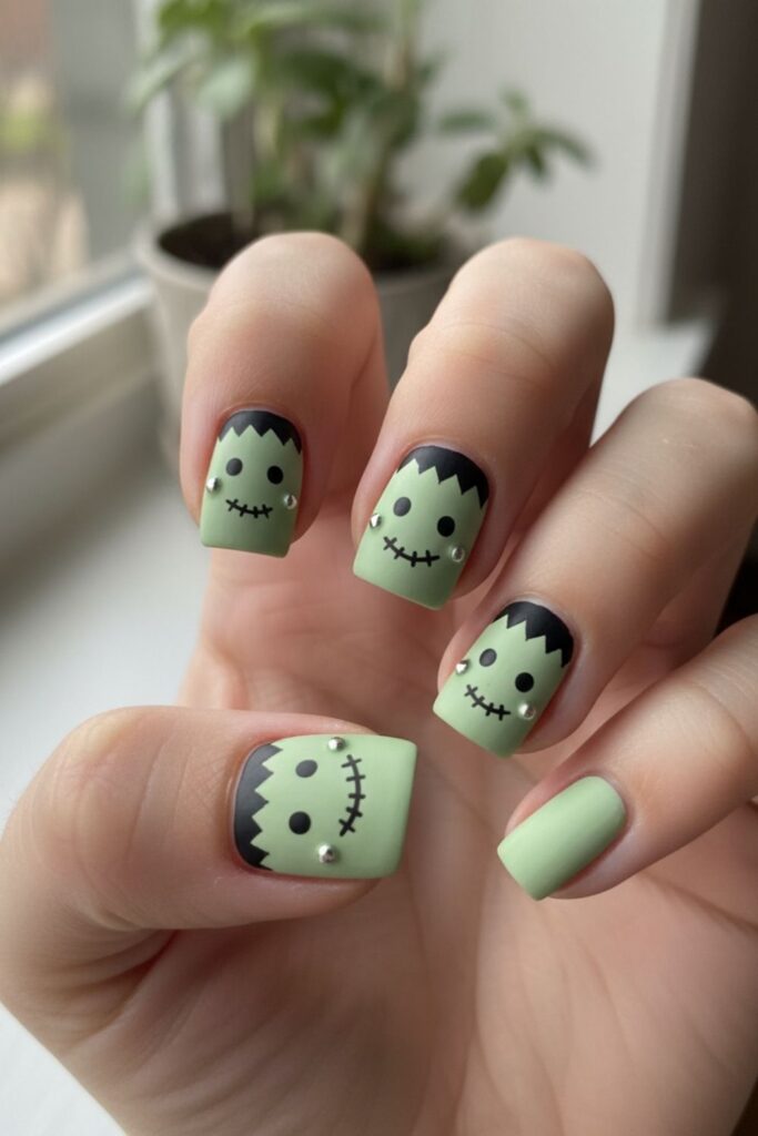 Cute Frankenstein Nails