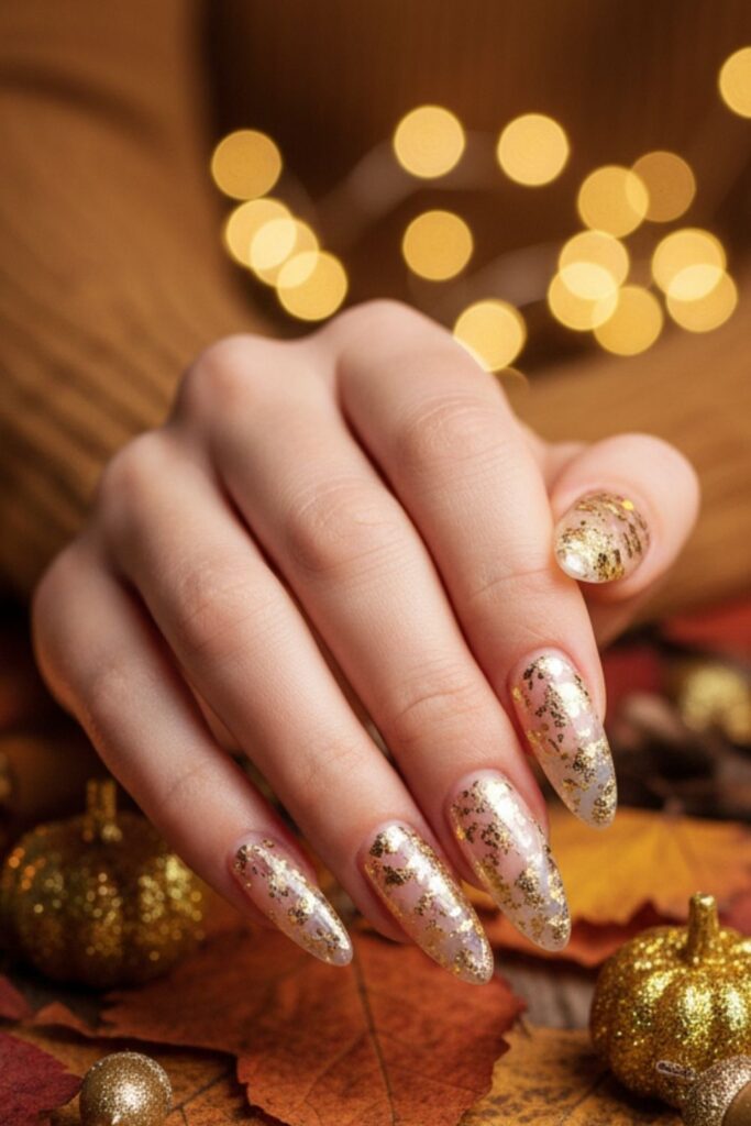 Golden Leaf Accent Nails