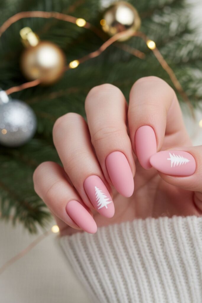 Pastel Pink with Mini Pine Tree Nails