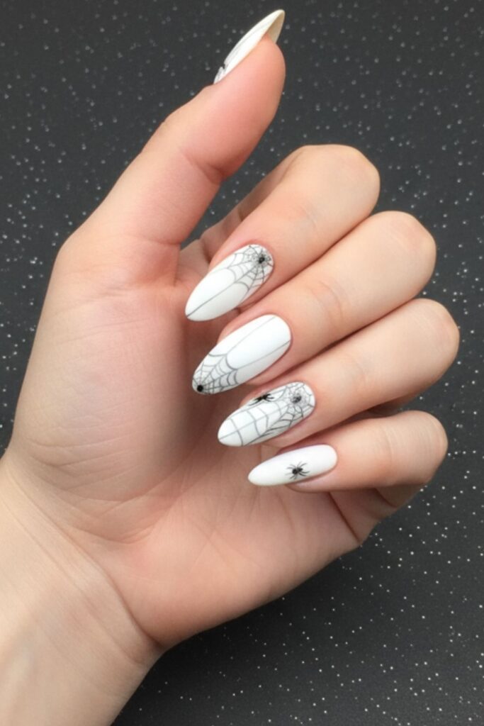 White Matte Cobweb Nails