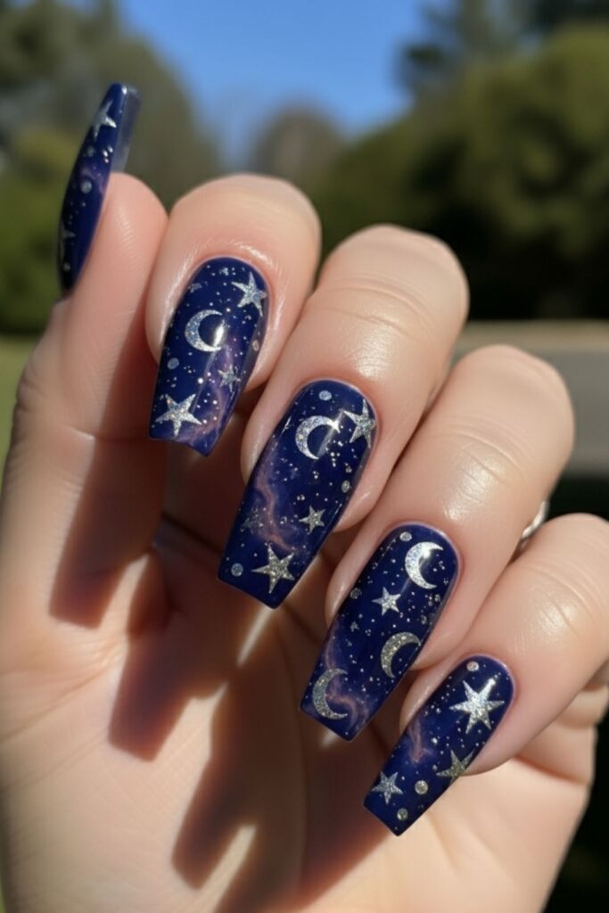 Moonlit Blue Skie Nails