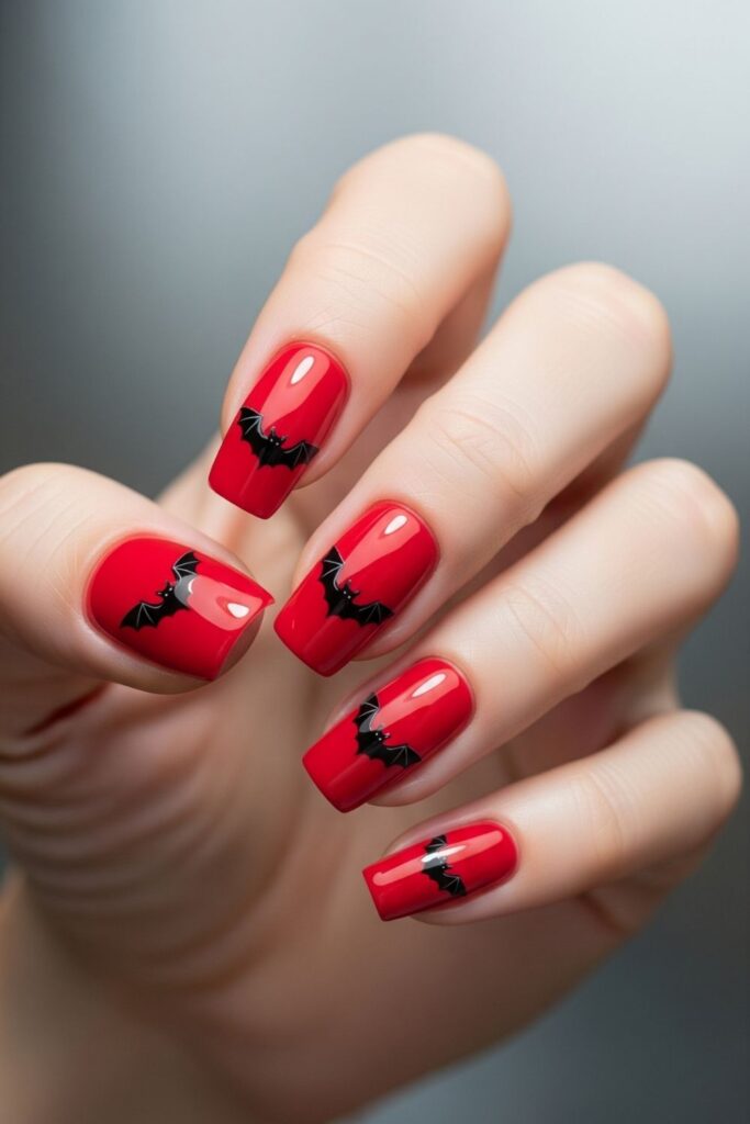 Red Nails with Black Bat Nails