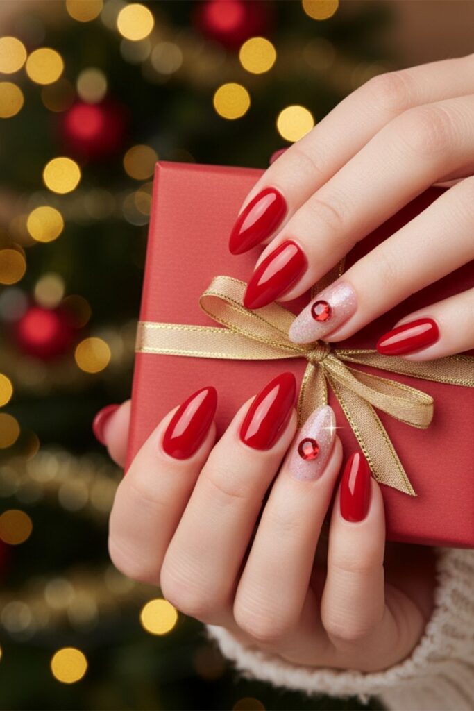 Rudolph’s Nose Accent Nails