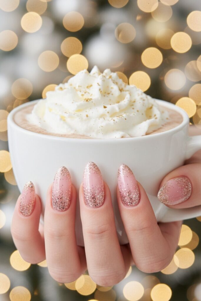 Pink Glitter Gradient Nails