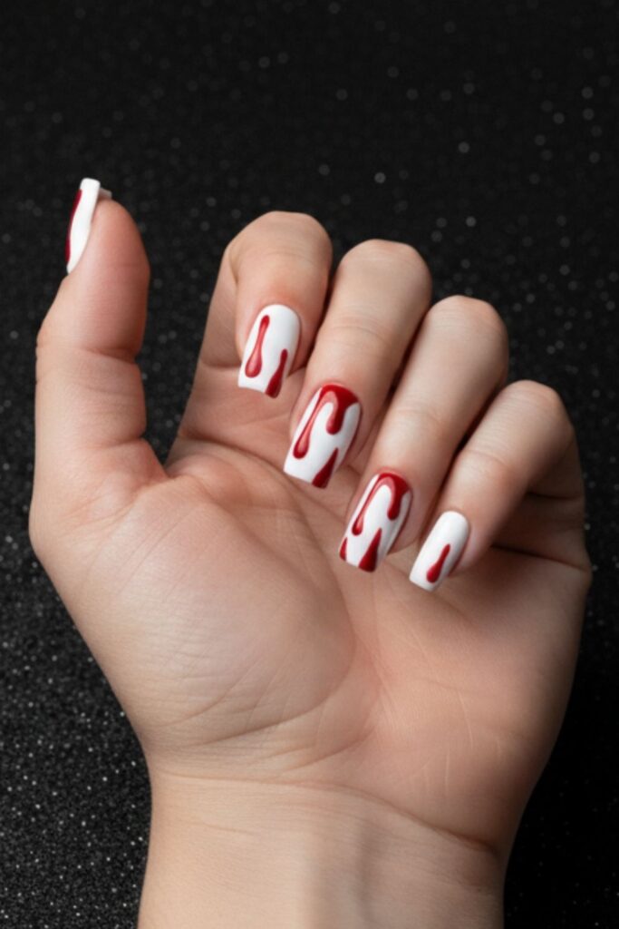 White Blood Drip Nails