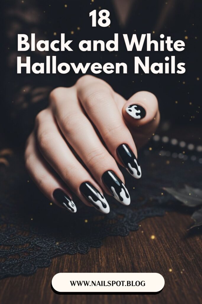 black and white Halloween nails