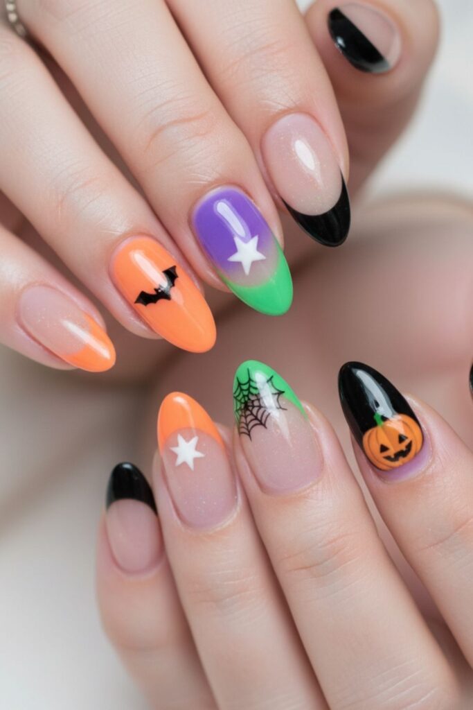 Spooky Rainbow Tip Nails