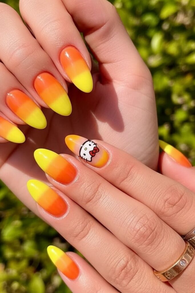 Candy Corn Hello Kitty Nails