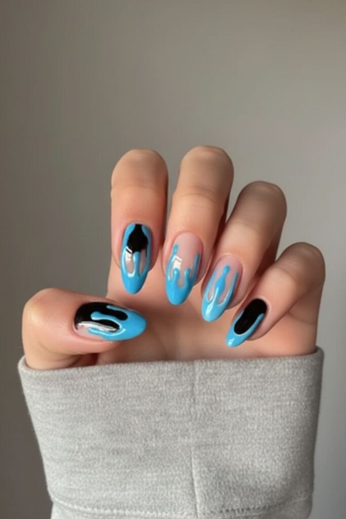 Spooky Blue Drip Nails