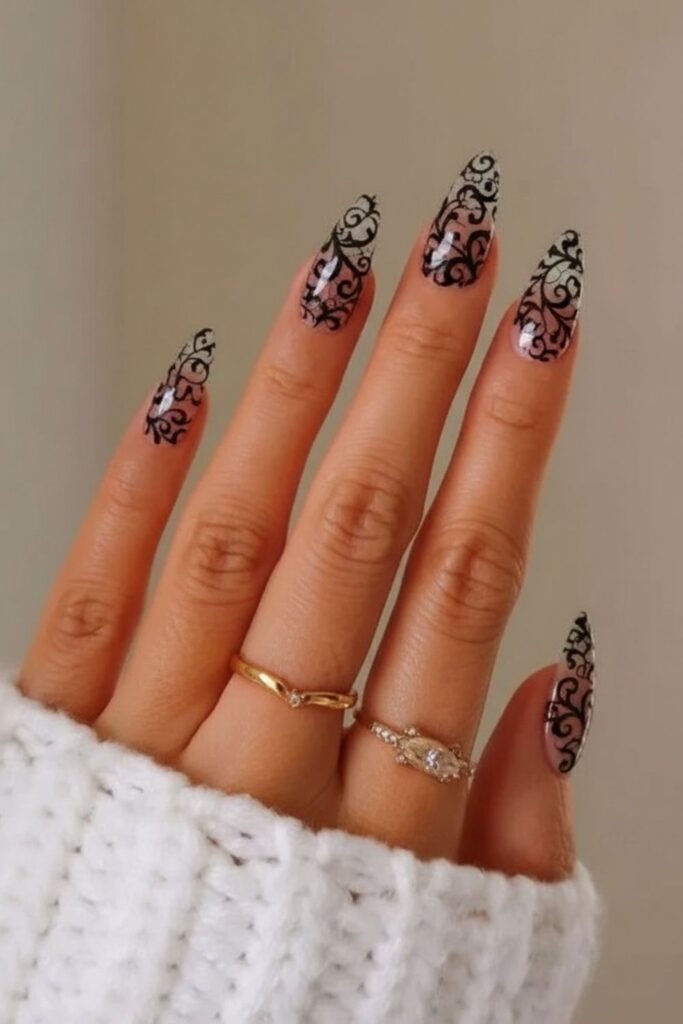 Classy Black Lace Nails