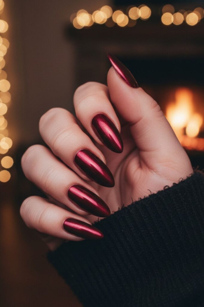 Burgundy Chrome Nails