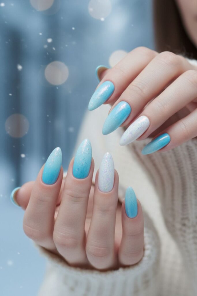 Holographic Blue Glitter Nails