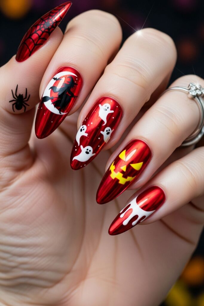 Shiny Metallic Red Nails