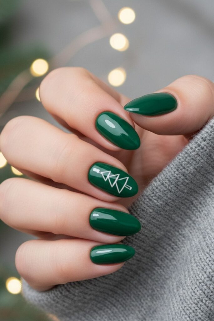 Emerald Tree Accent Nails
