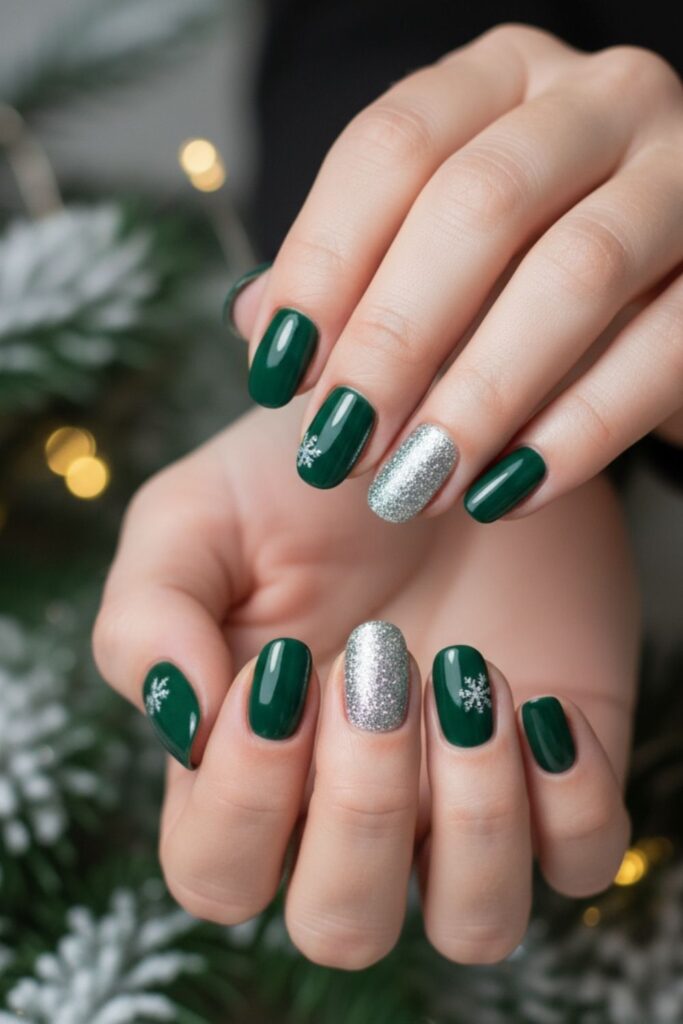 Evergreen Glitter Accent Nails