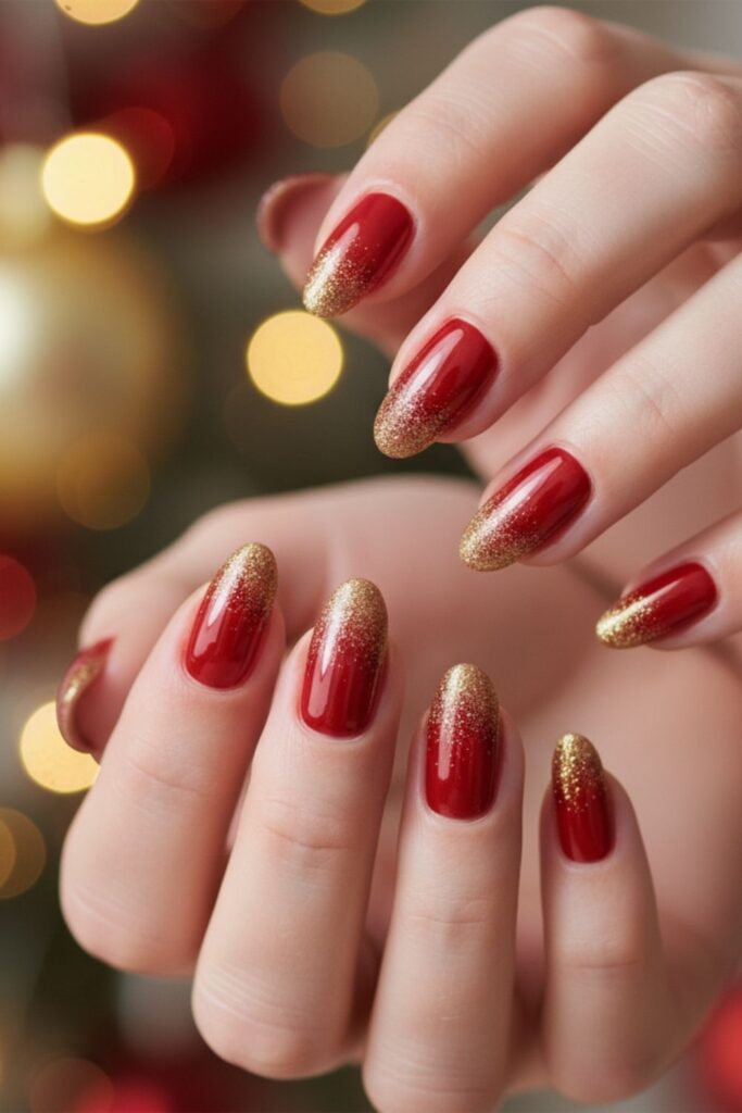 Classic Red Sparkle Tips Nails