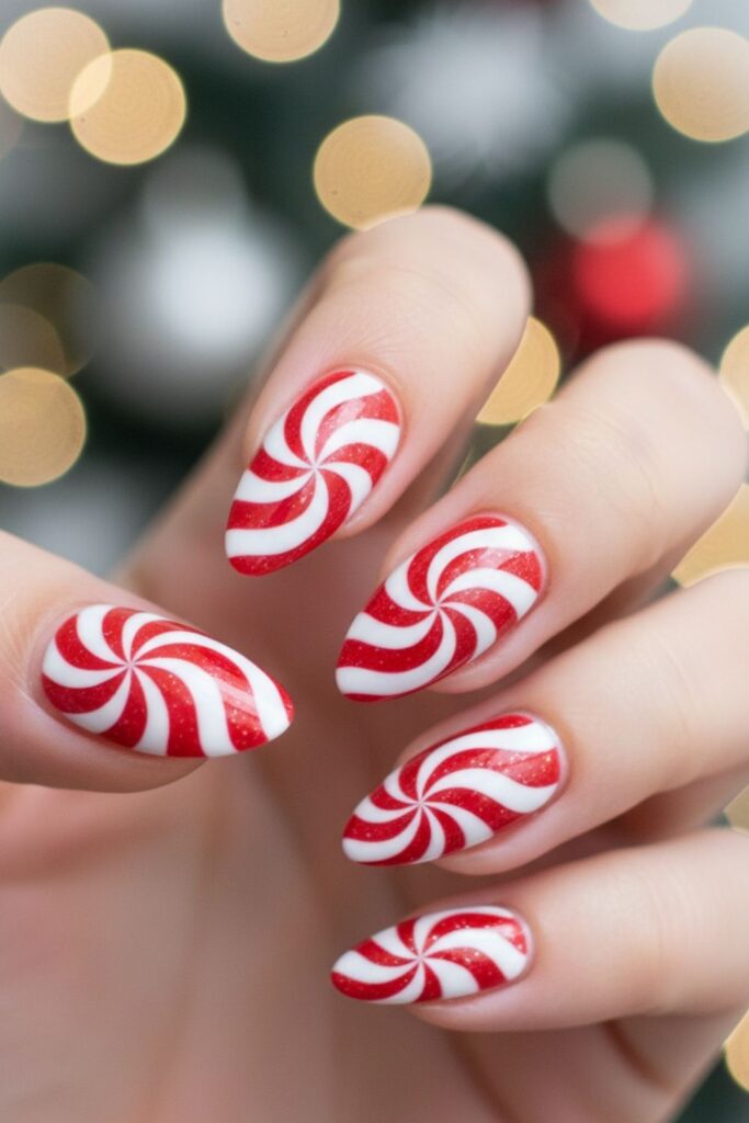 Candy Cane Swirl Nails