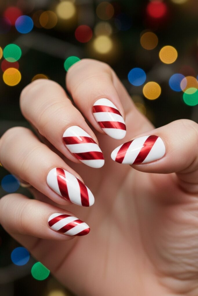 Candy Cane Chrome Nails