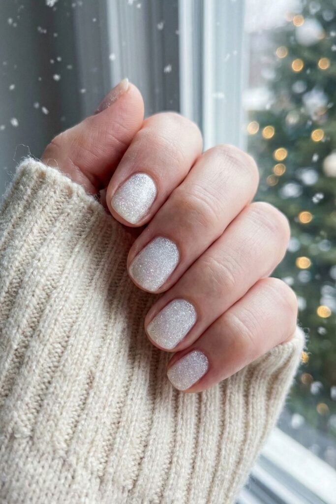 Frosty White Glitter Base Nails