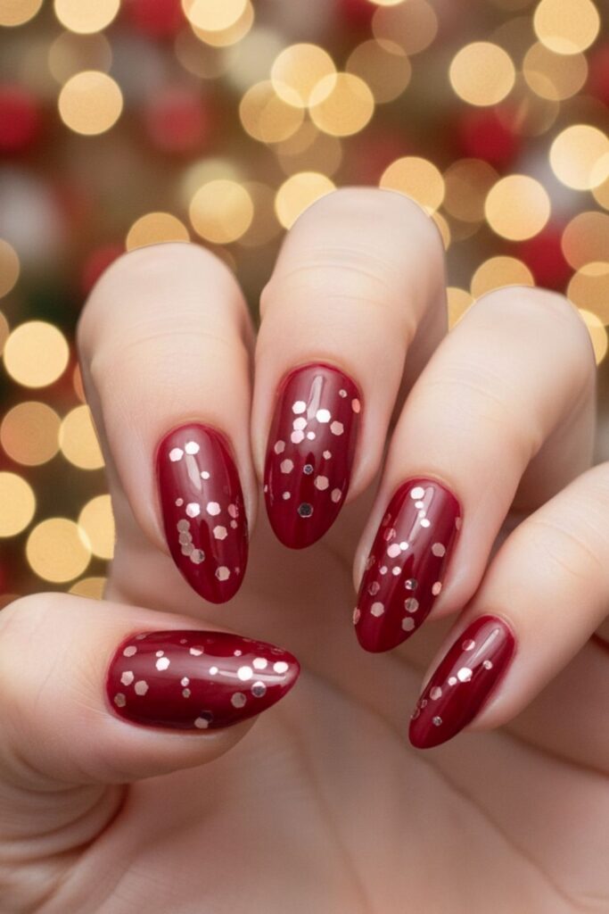 Cherry-Rose Sparkle Nails