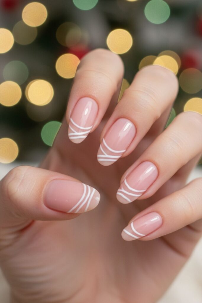Blush Candy Cane Swipe Nails