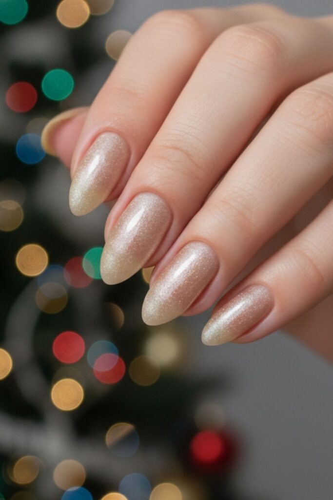Frosted Champagne Almond Nails