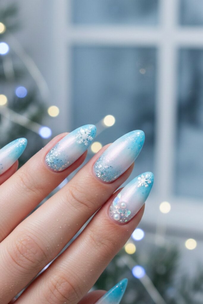 Frosty Blue Ombre Nails