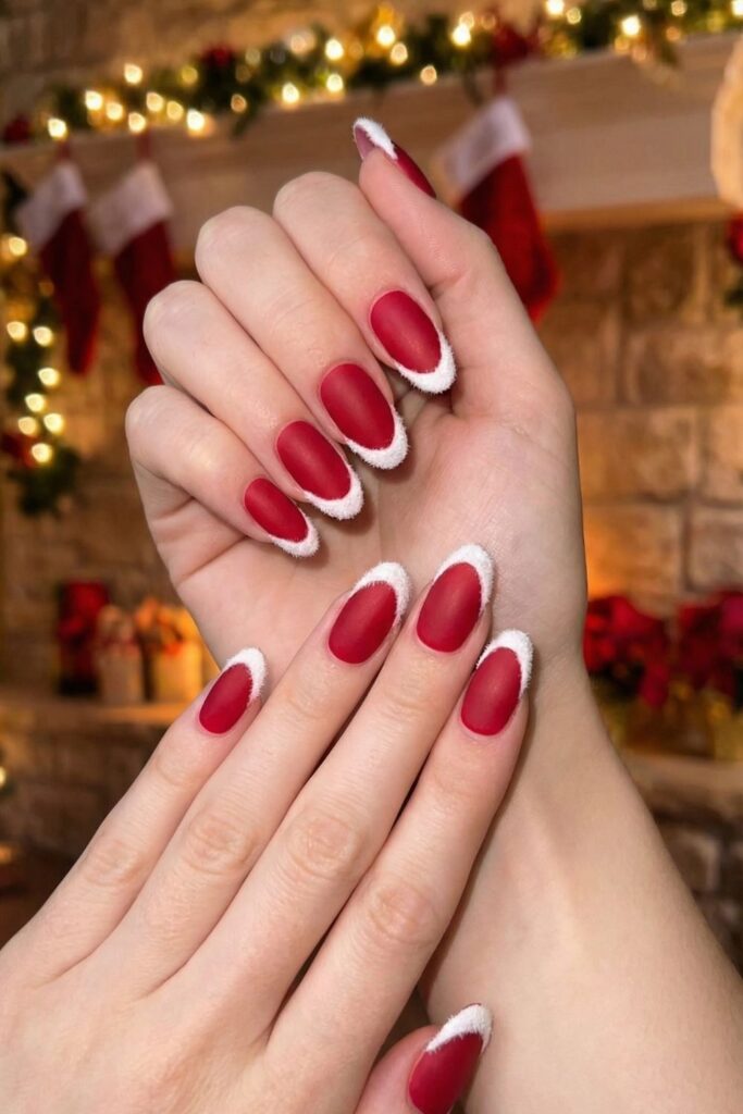 Santa Suit Red Matte with White Fur Border Nails